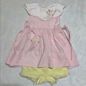 EUC Vintage Lord & Taylor scallop collar dress with kite embroidery 12months